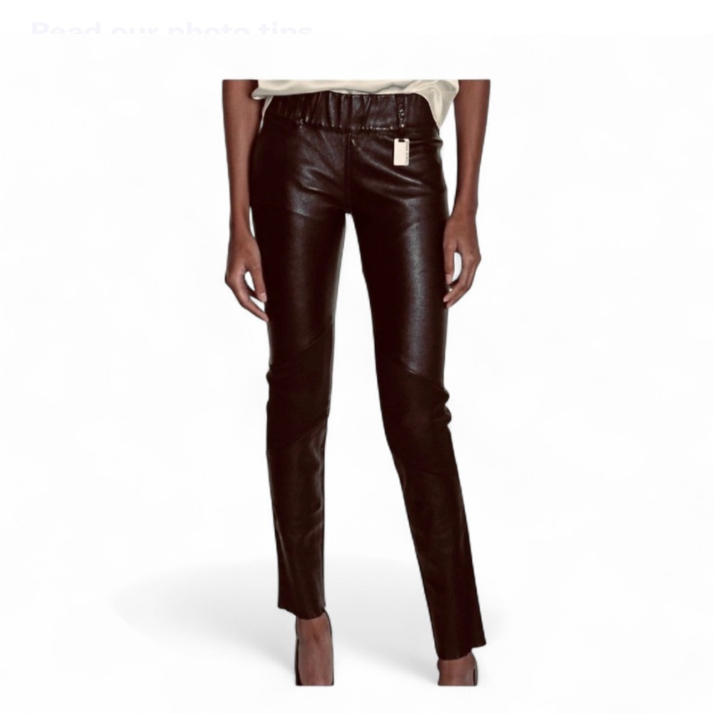 Thomas Wylde Lamb Leather Pants Brown Elastic Waist Moto Biker Designer Rocker S